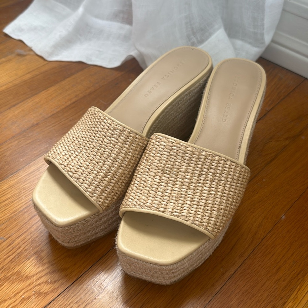 Veronica Beard Gable Raffia Platform Espadrille Sandals, size 10M